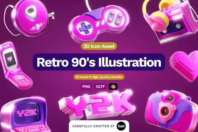 3D Retro 90s Illustration 3D model