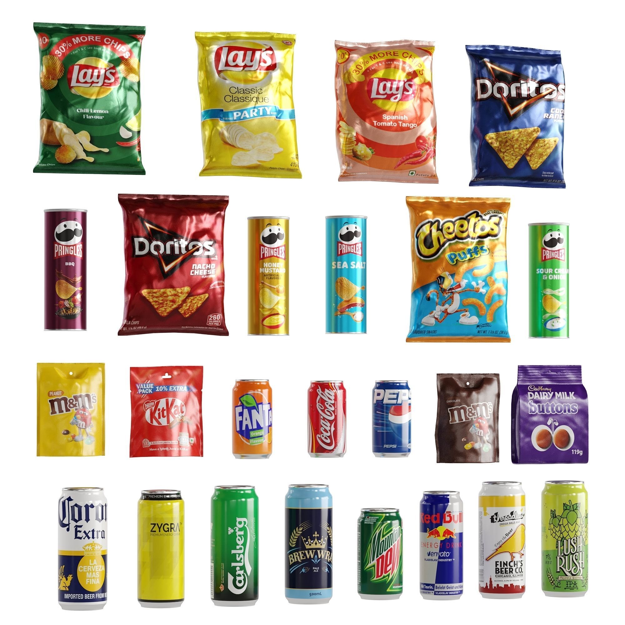 25 Snacks And Drinks Low-poly 3D model_1