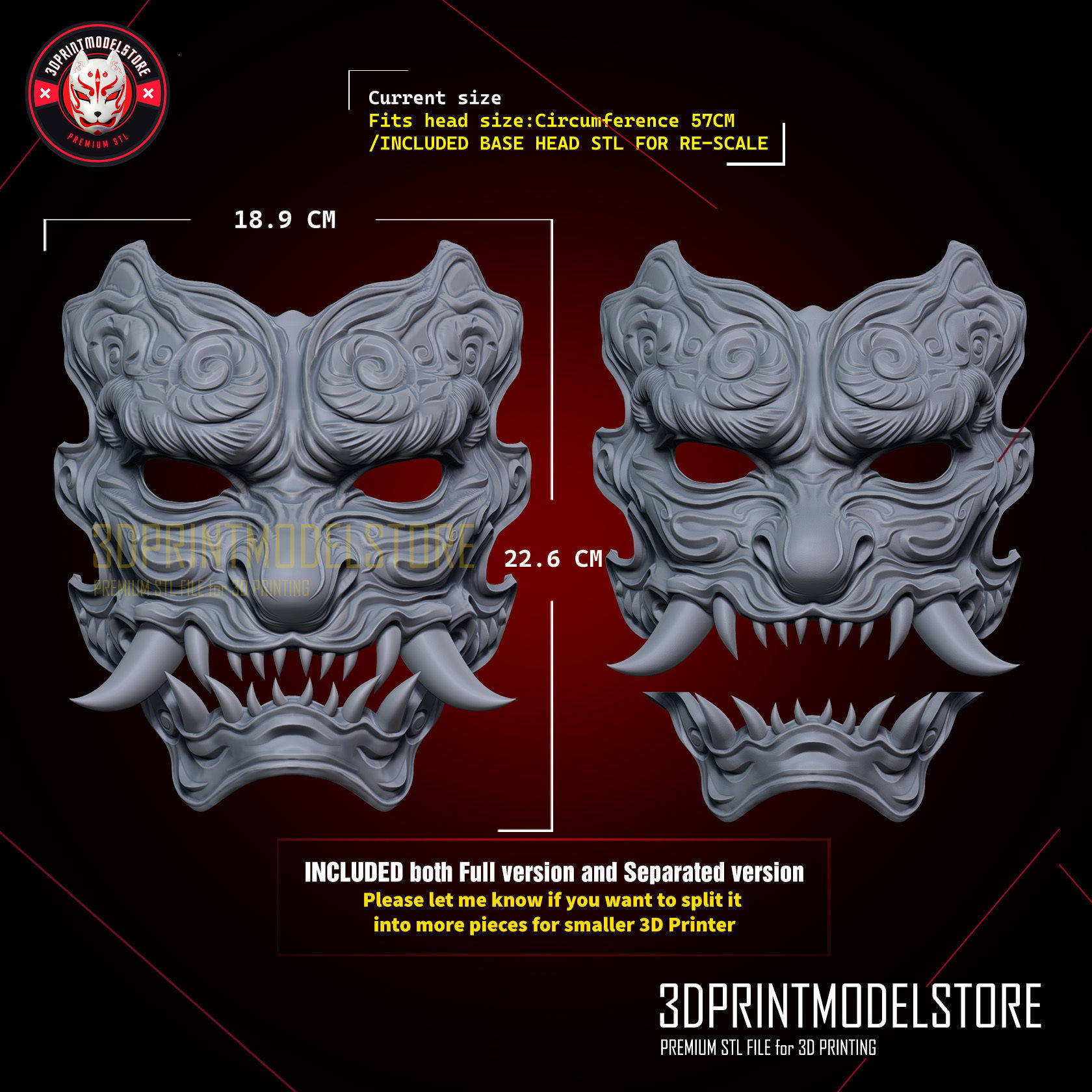 Black Myth Wukong Mask - Oni Hannya Cosplay Mask 3D print model_10