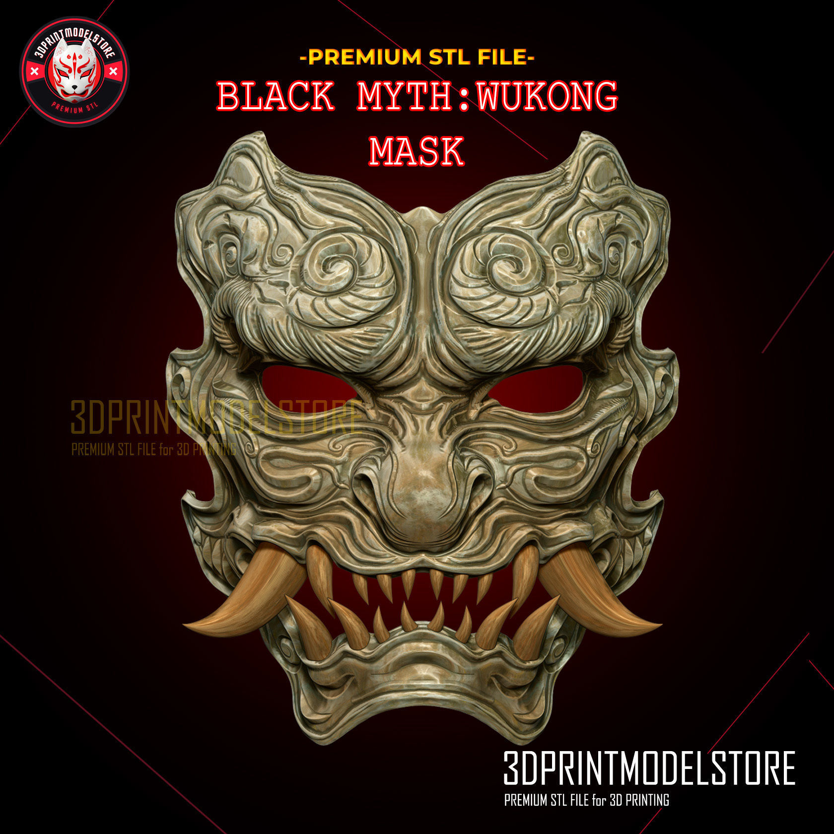 Black Myth Wukong Mask - Oni Hannya Cosplay Mask 3D print model_3