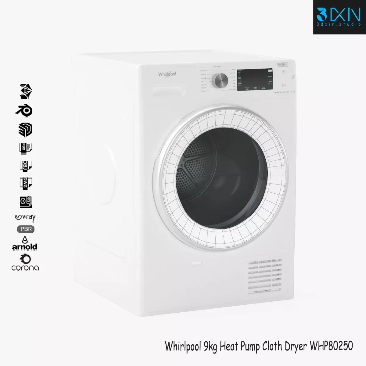 Whirlpool 9kg Heat Pump Cloth Dryer WHP80250 3D model