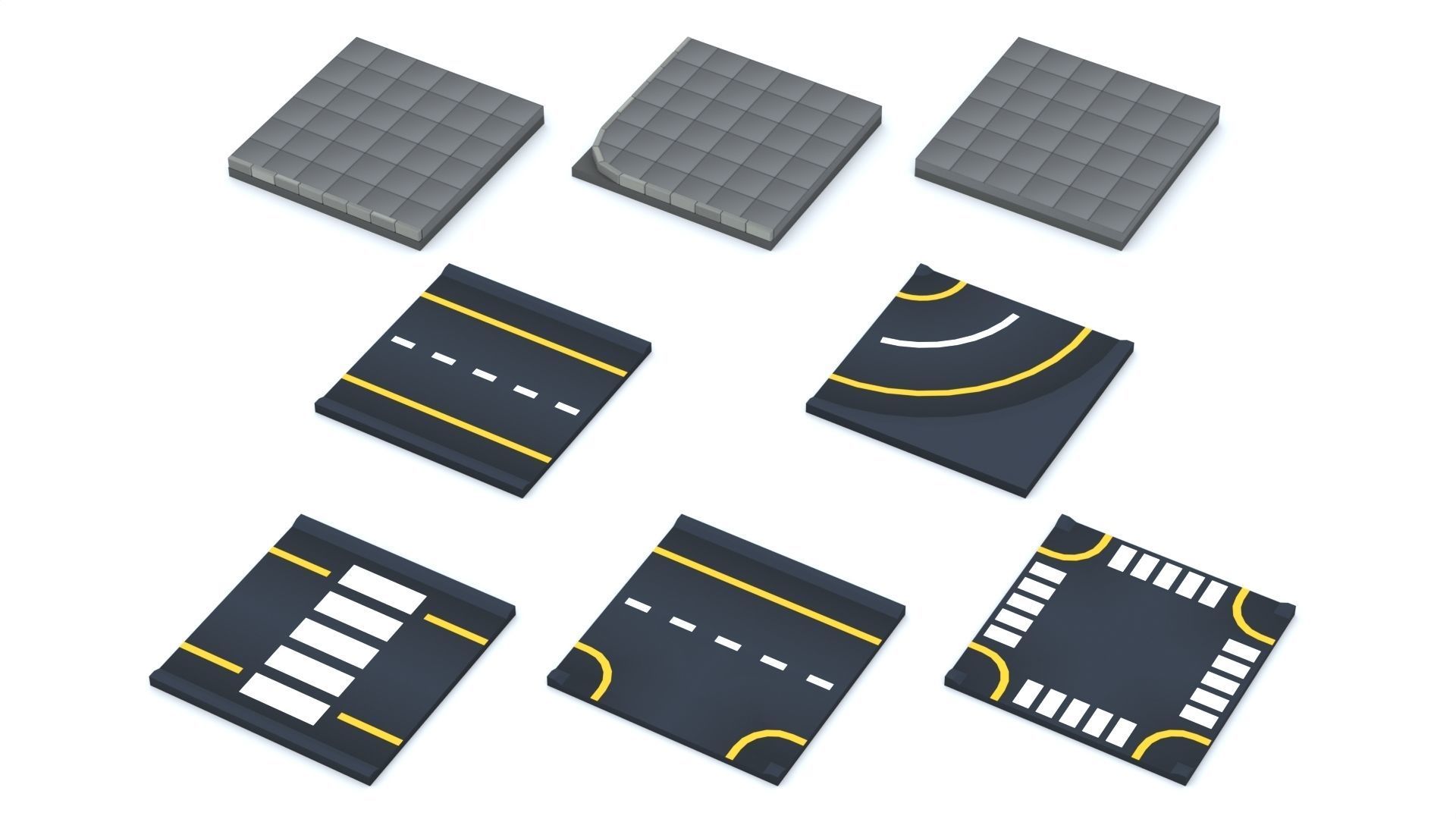 Cartoon Low Poly Modular Road City Floor Pack Low-poly 3D model_2