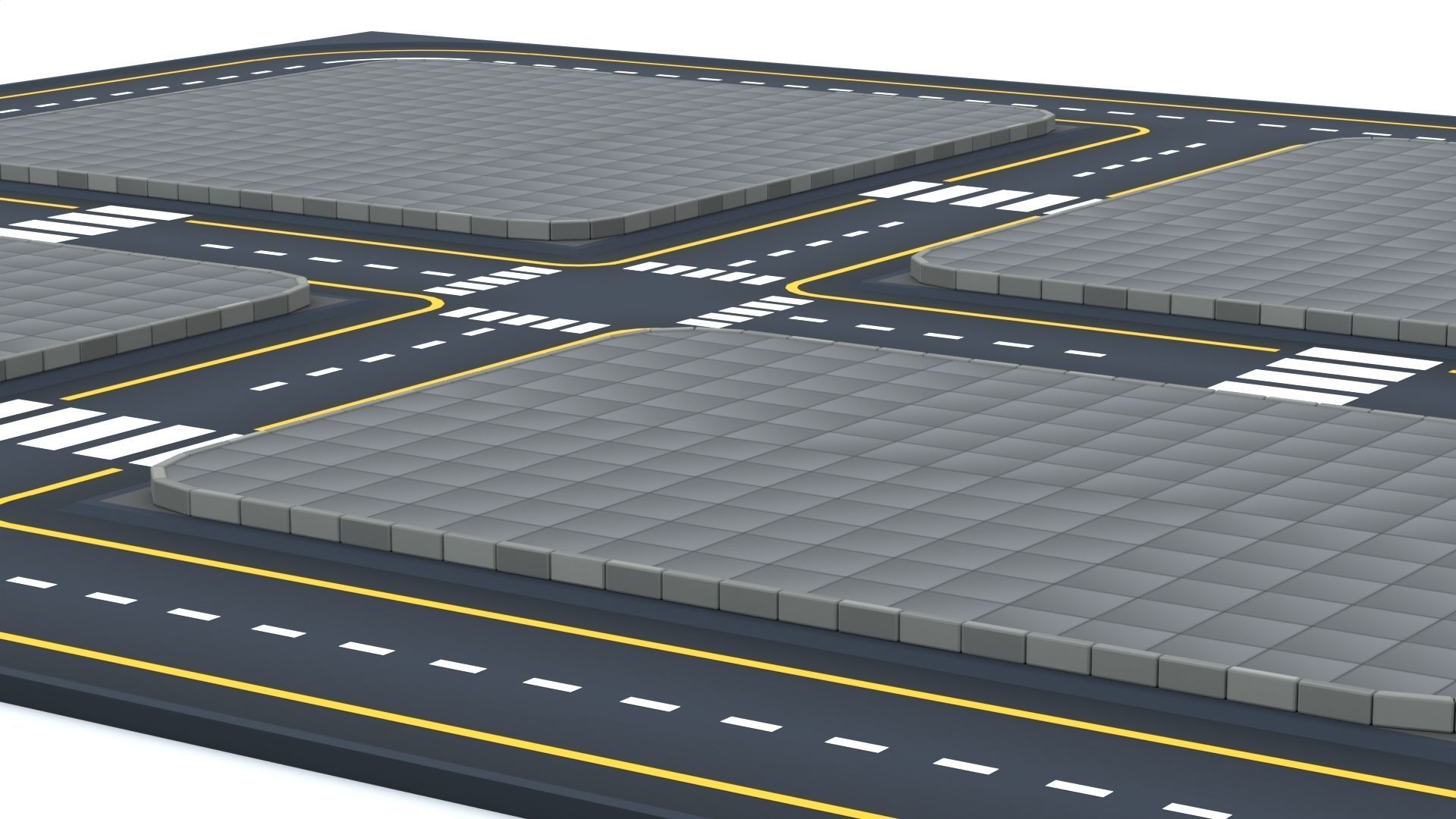 Cartoon Low Poly Modular Road City Floor Pack Low-poly 3D model_5