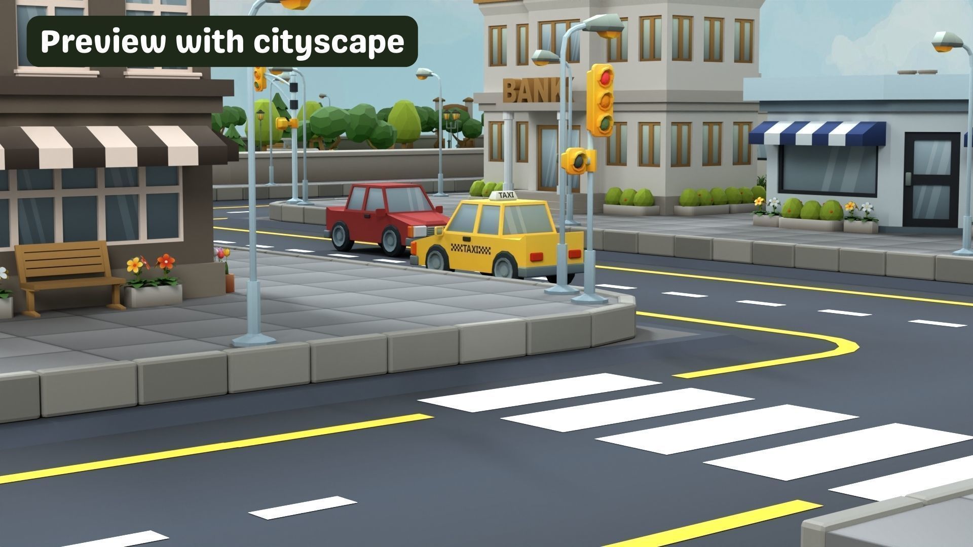 Cartoon Low Poly Modular Road City Floor Pack Low-poly 3D model_9