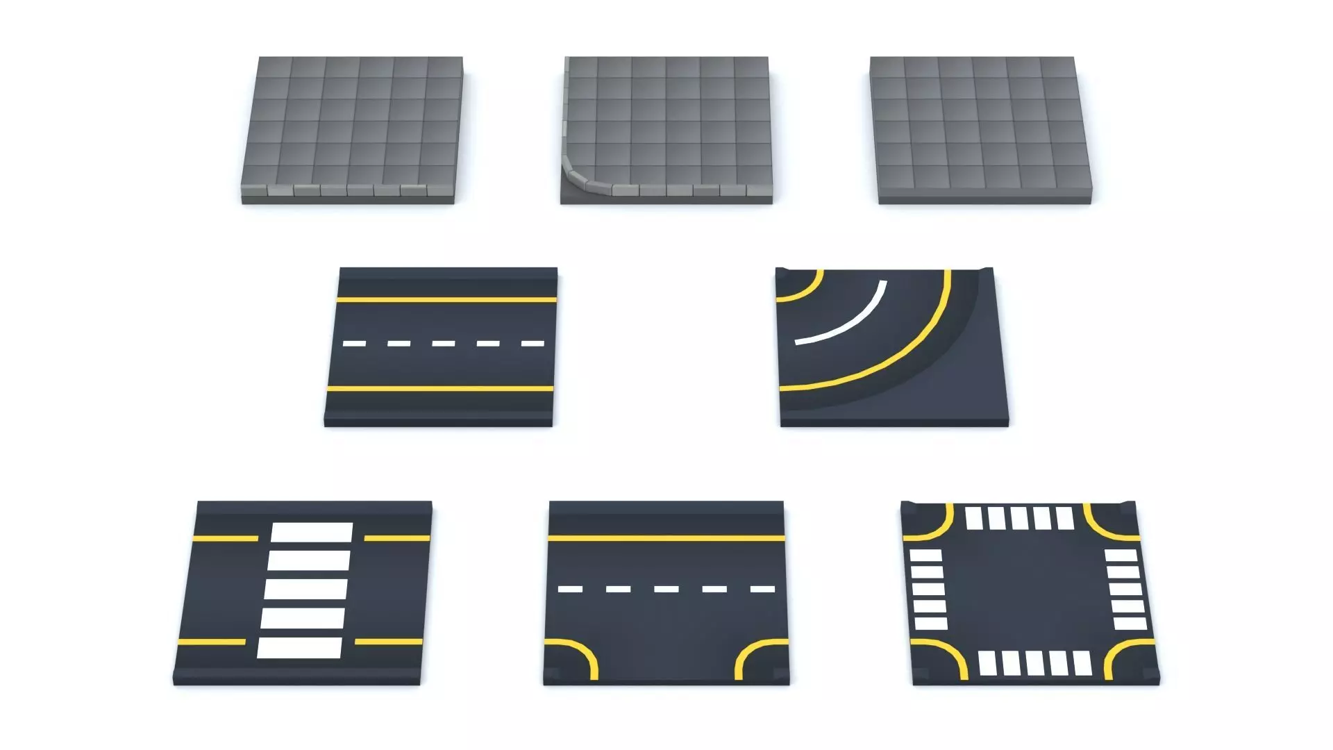 Cartoon Low Poly Modular Road City Floor Pack Low-poly 3D model_0
