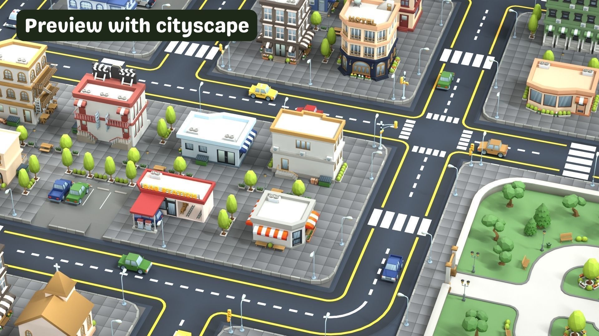 Cartoon Low Poly Modular Road City Floor Pack Low-poly 3D model_7