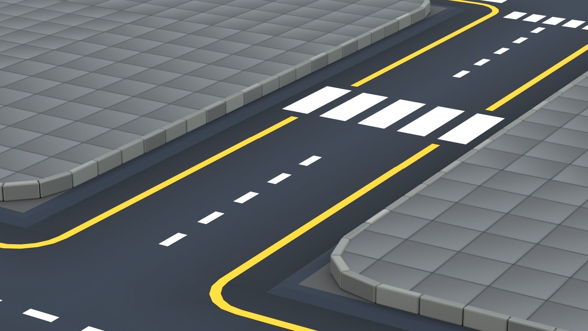 Cartoon Low Poly Modular Road City Floor Pack Low-poly 3D model_6