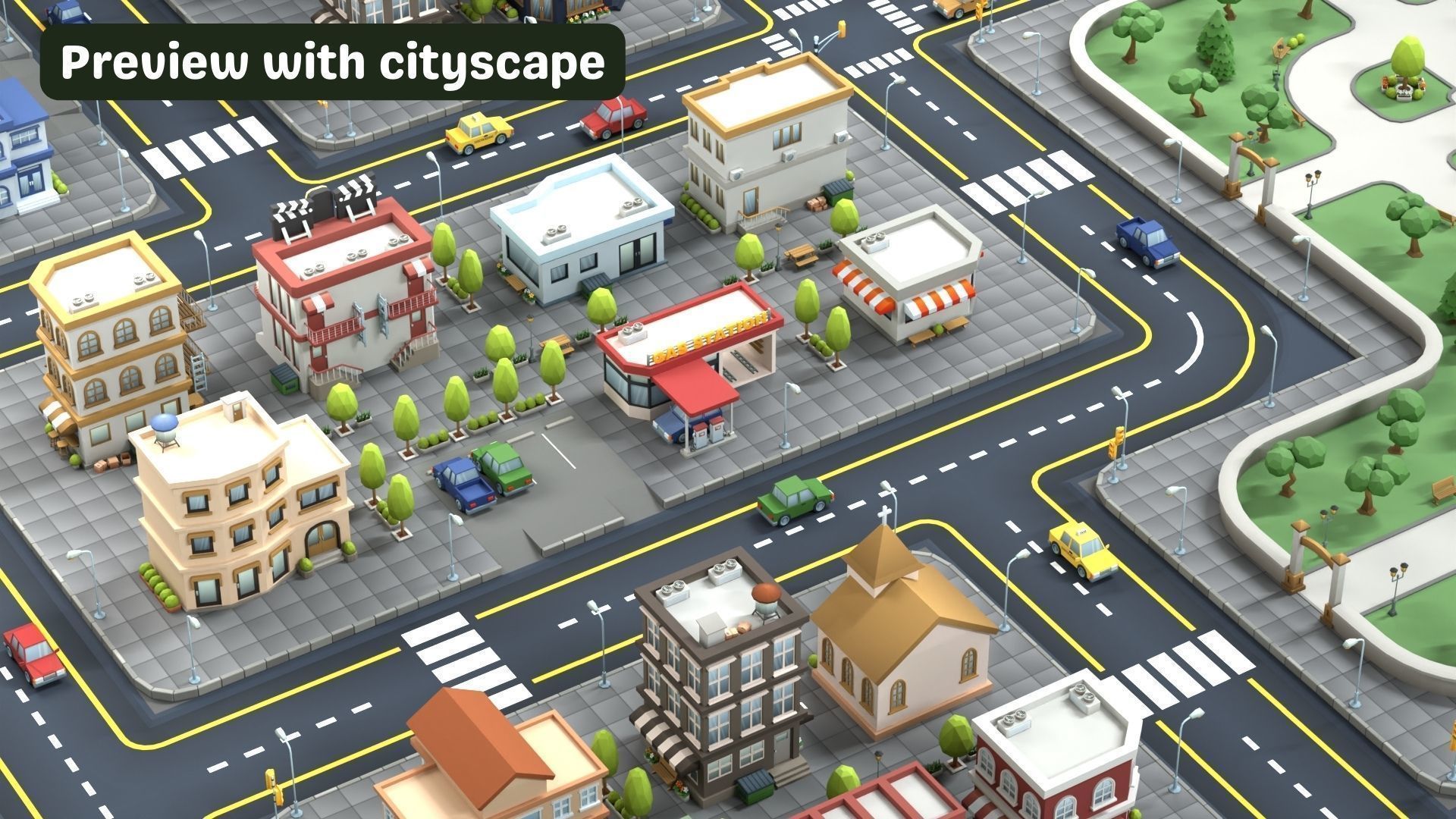 Cartoon Low Poly Modular Road City Floor Pack Low-poly 3D model_8