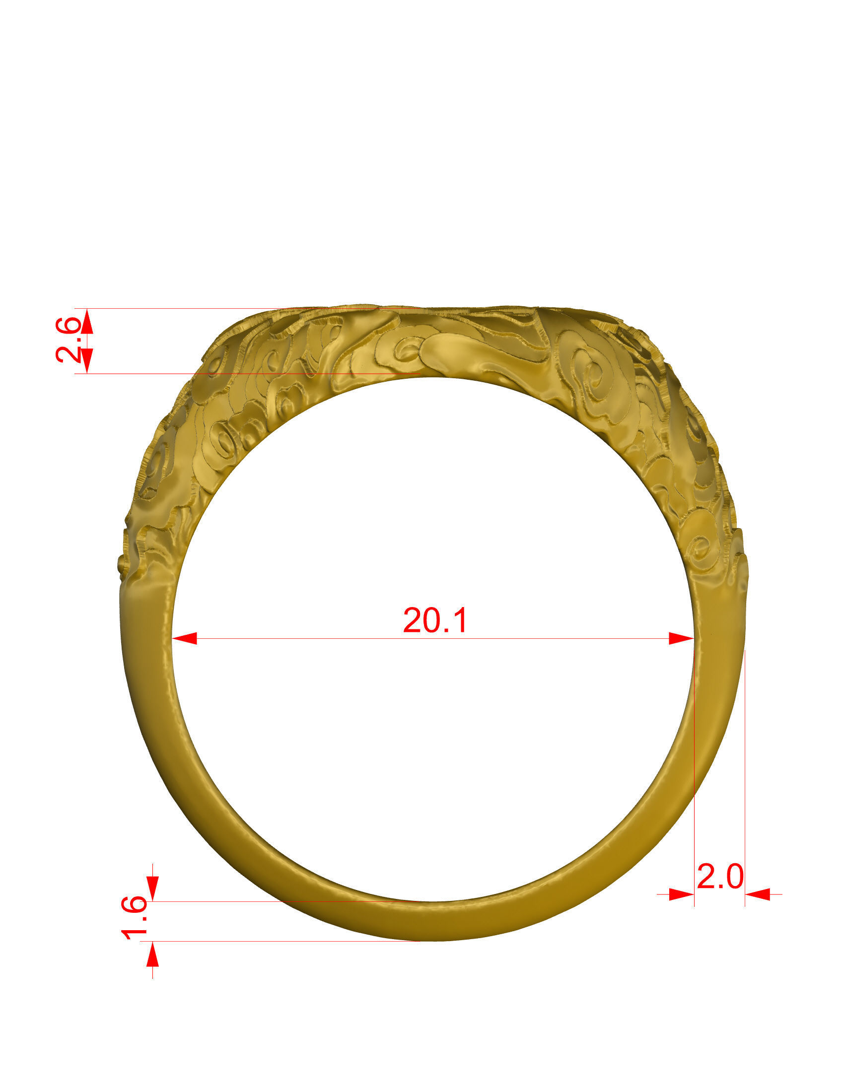 Cloud Signet Ring 3D print model_1