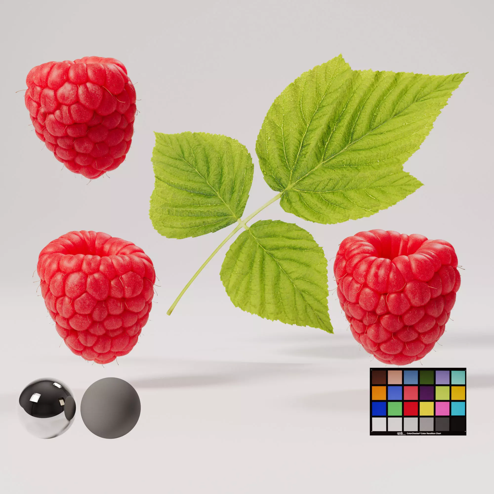 Raspberries - 3 Variations Low-poly 3D model_0