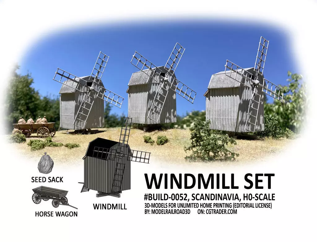 BUILD-0052 Windmill diorama set H0-scale 3D print model_0