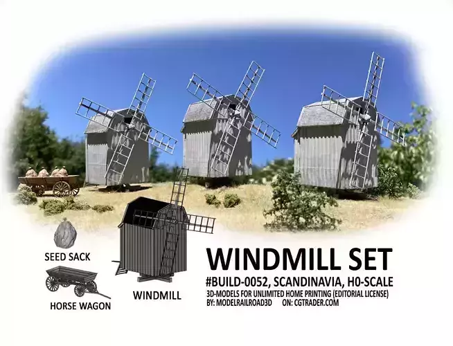 BUILD-0052 Windmill diorama set H0-scale 3D print model