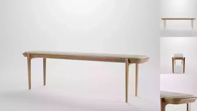 Aesthetic wooden long bench Low-poly 3D model