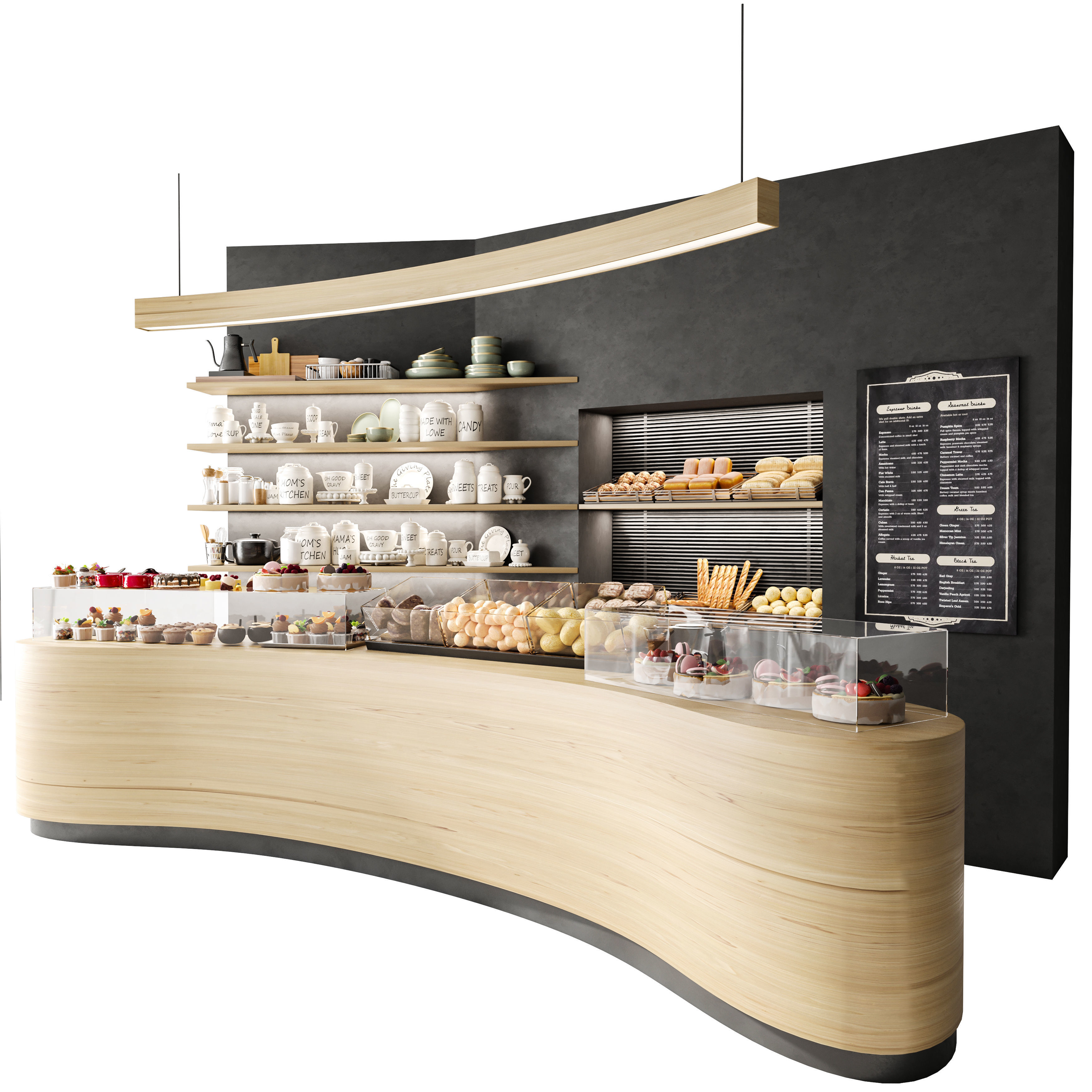 Coffee point with coffee machine and desserts 3D model_2