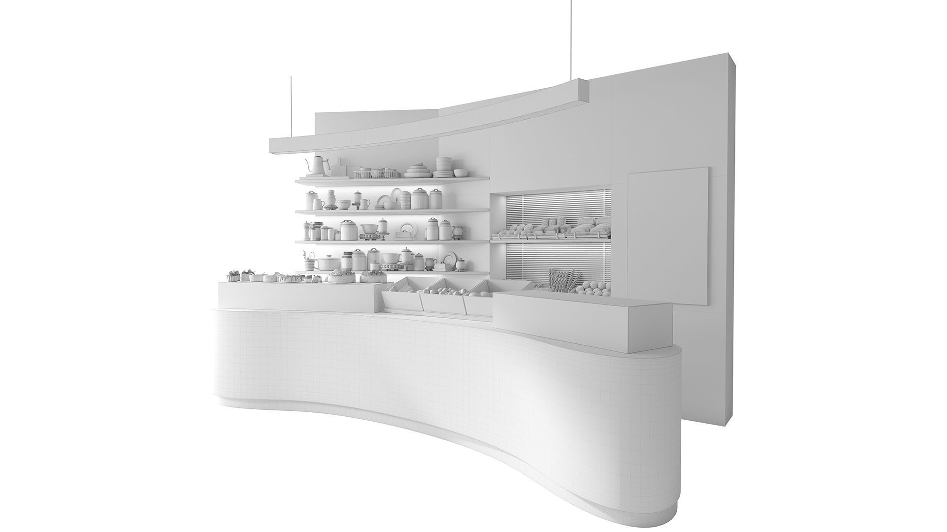 Coffee point with coffee machine and desserts 3D model_1