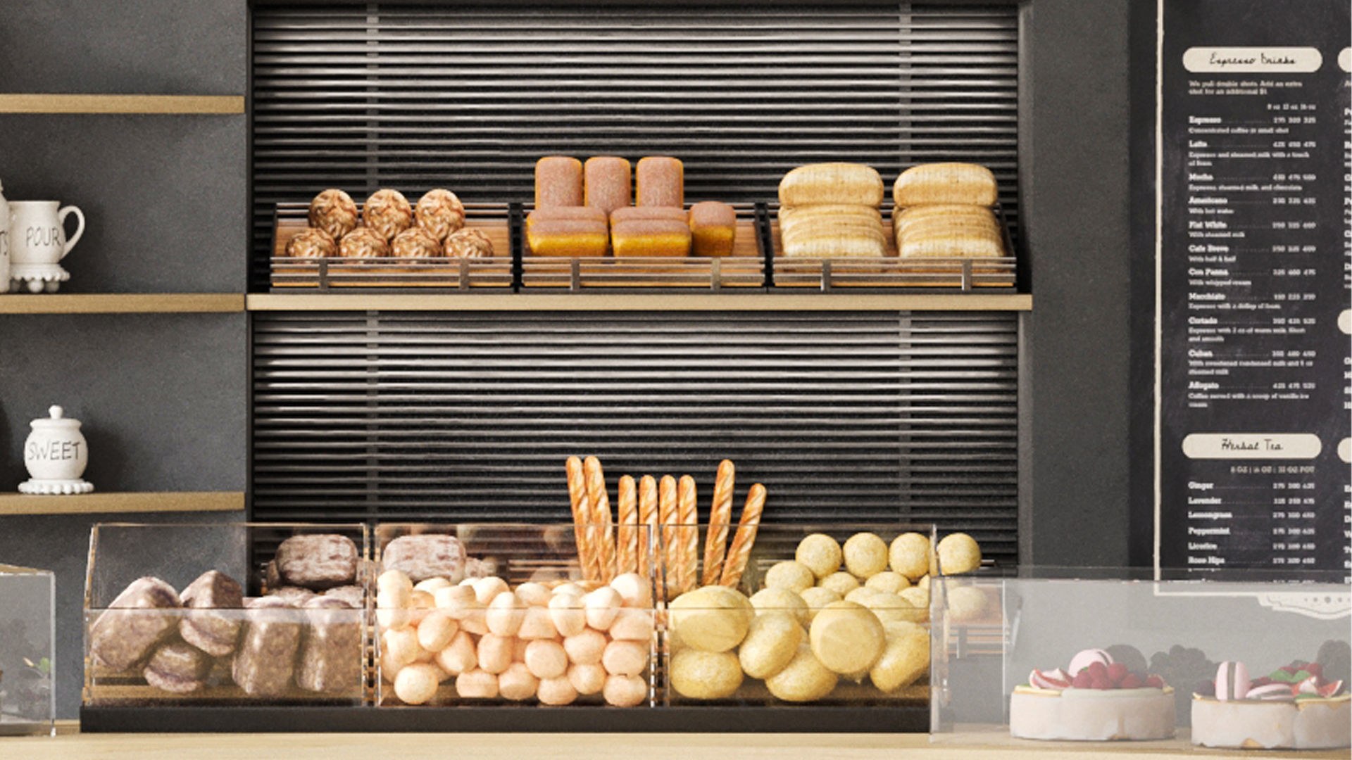 Coffee point with coffee machine and desserts 3D model_3