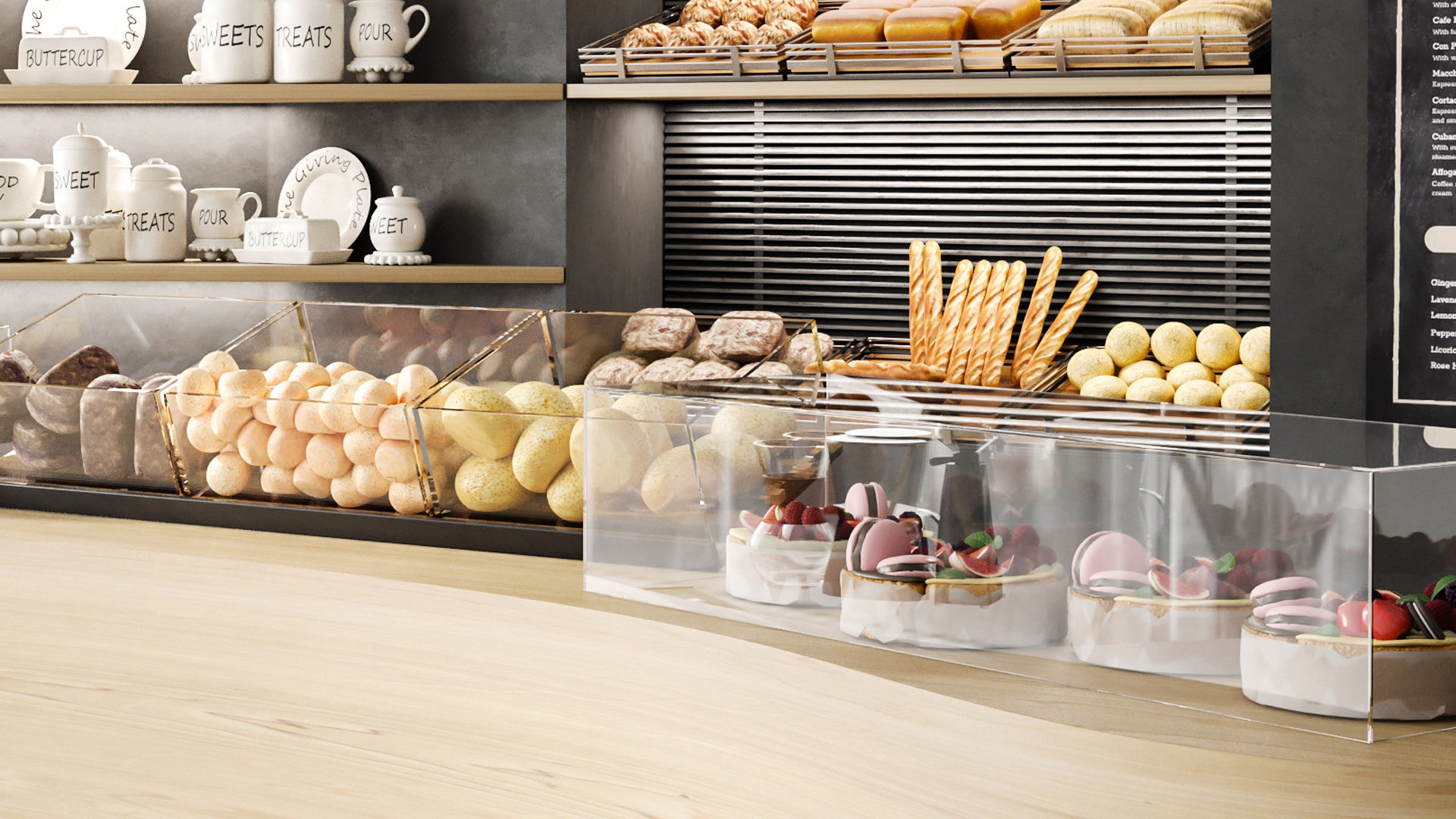 Coffee point with coffee machine and desserts 3D model_6