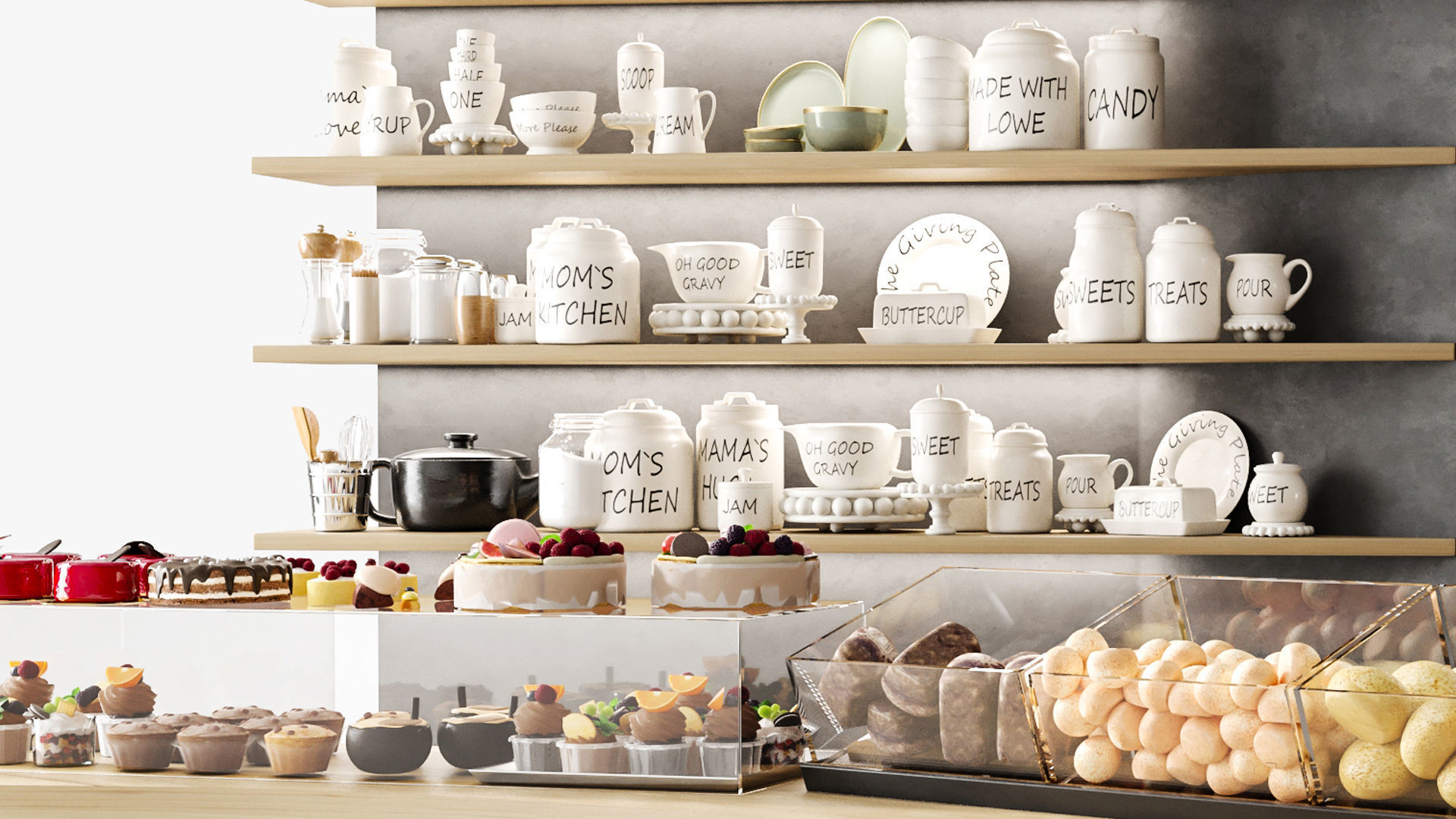 Coffee point with coffee machine and desserts 3D model_5