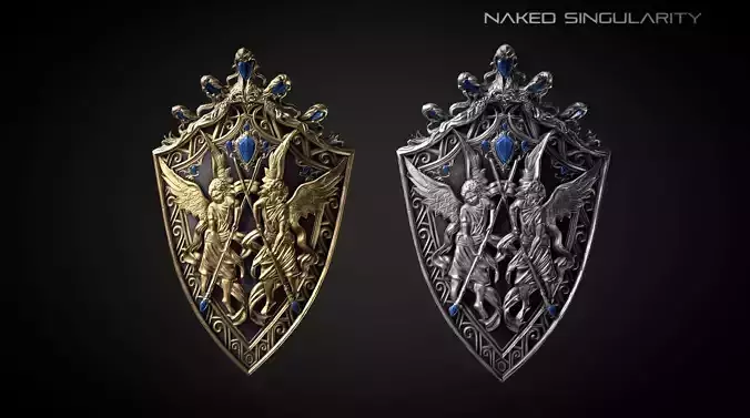 Twins Angels Shield Medieval dark fantasy Low-poly 3D model