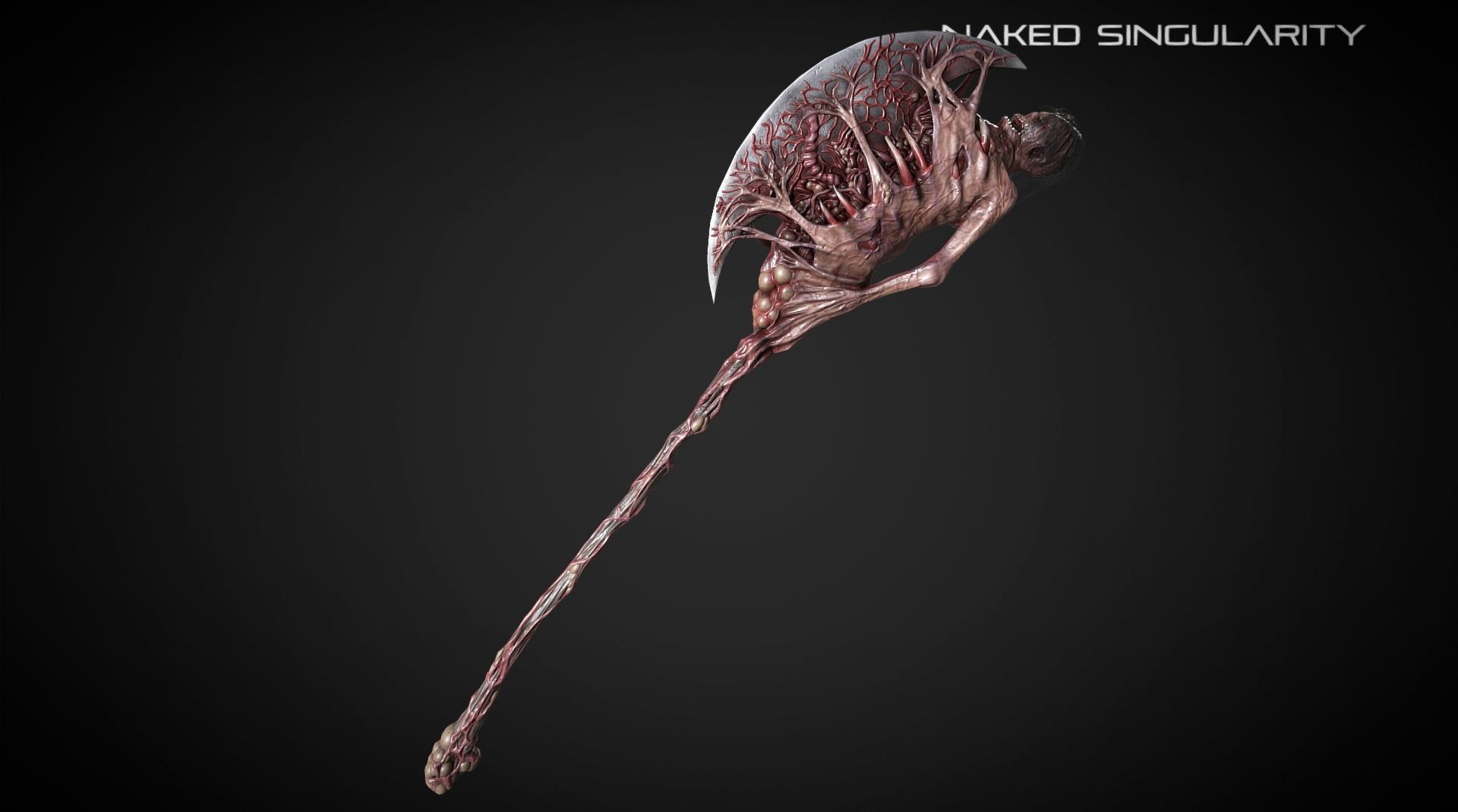 Living Halberd  Medieval dark fantasy weapon Low-poly 3D model_9