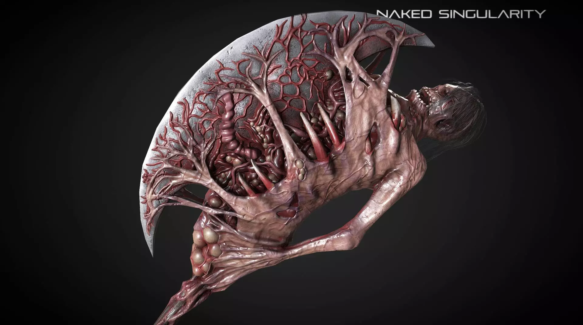 Living Halberd  Medieval dark fantasy weapon Low-poly 3D model_0