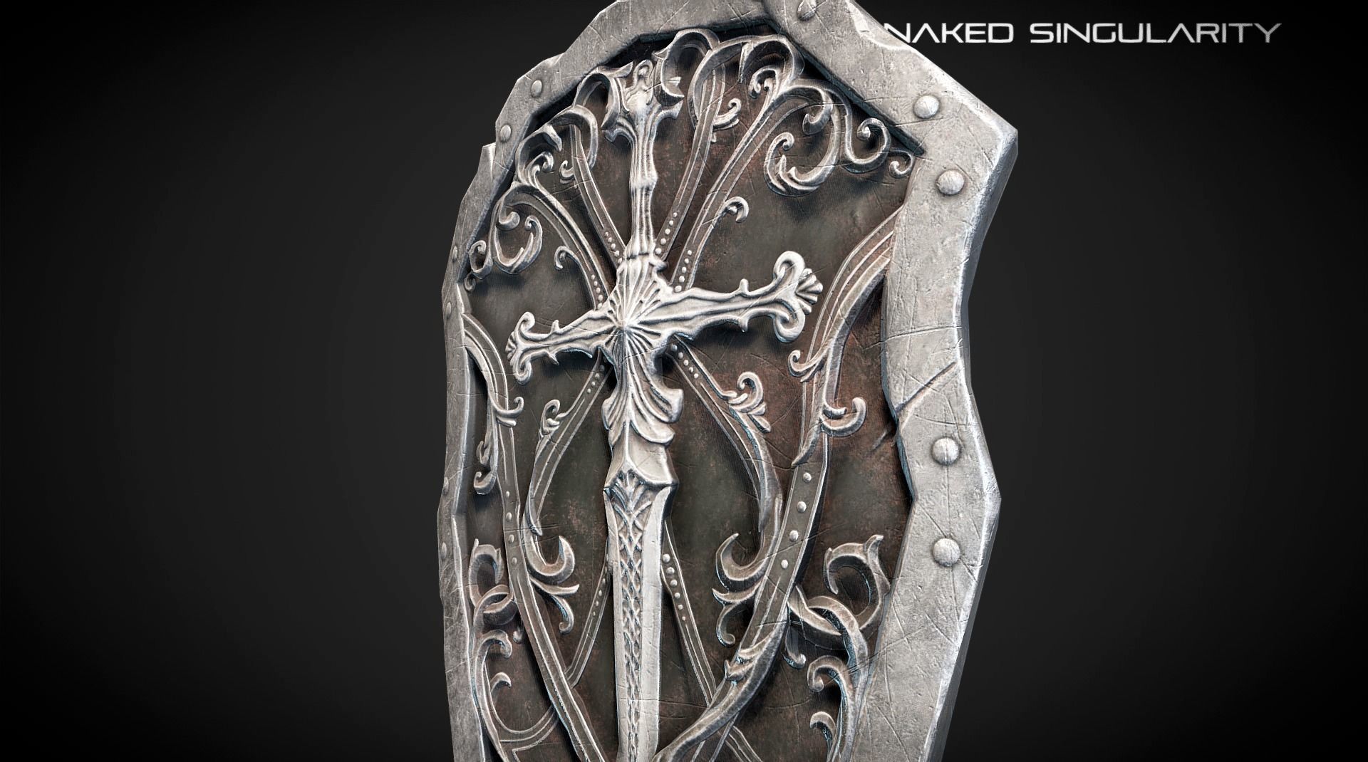 dark sword shield Medieval dark fantasy weapon Low-poly 3D model_2