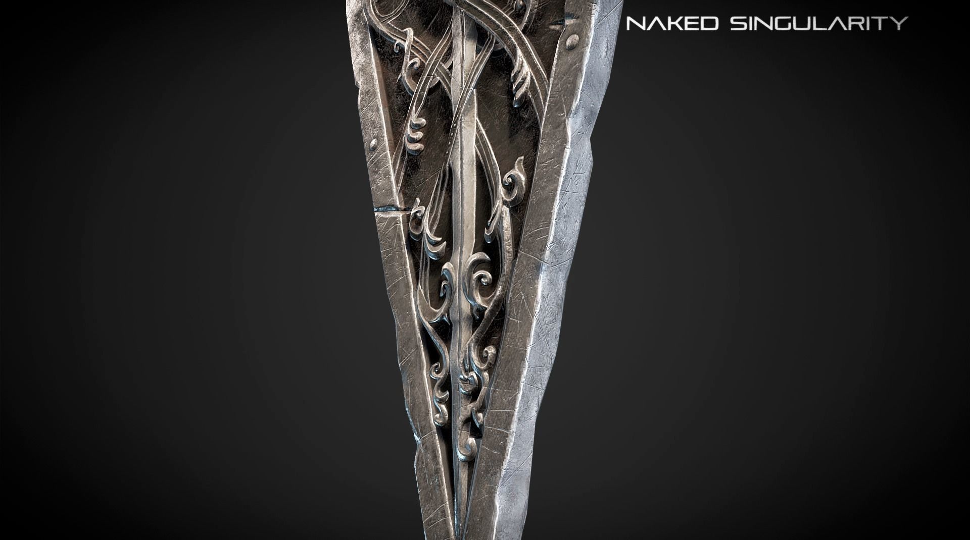 dark sword shield Medieval dark fantasy weapon Low-poly 3D model_8