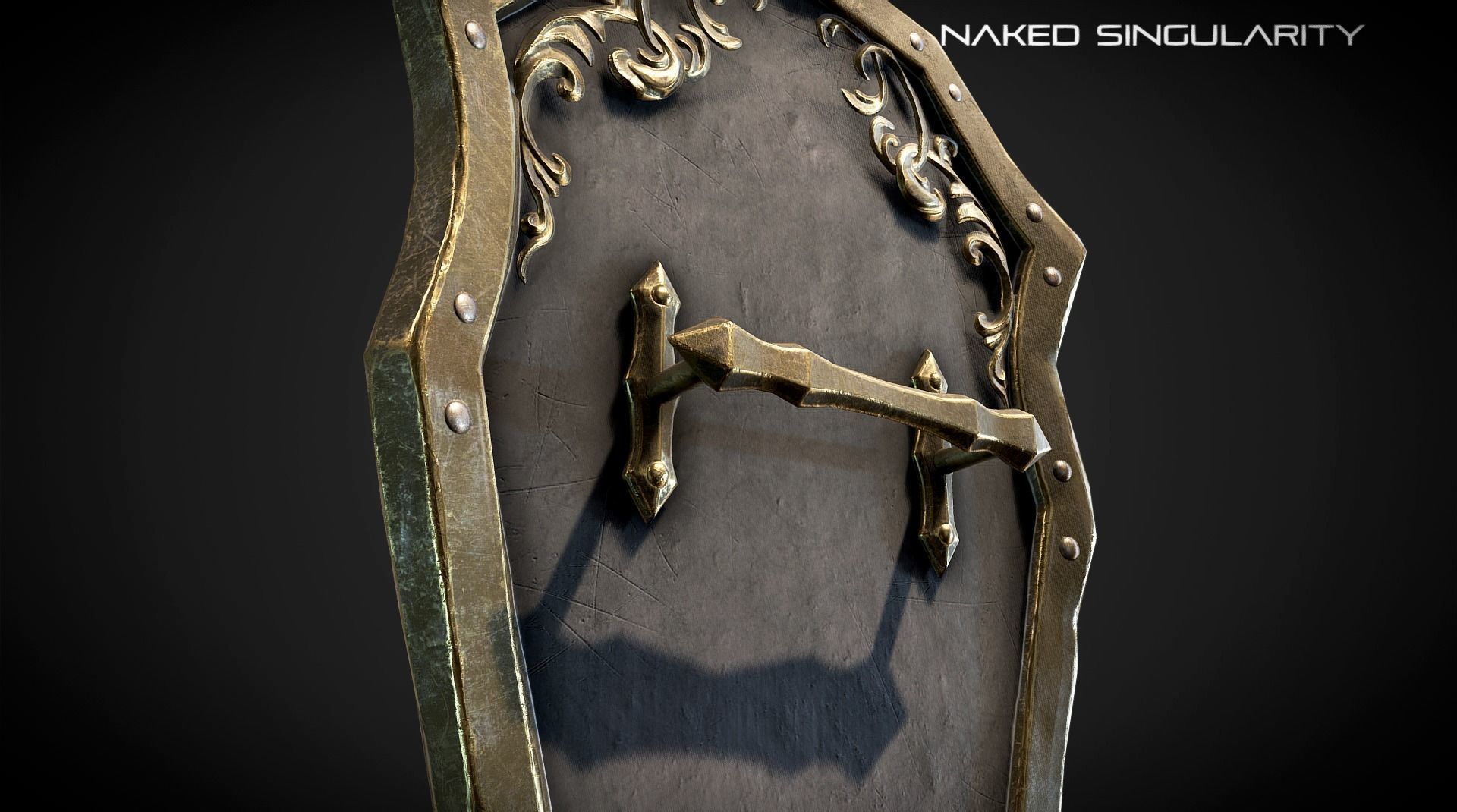 dark sword shield Medieval dark fantasy weapon Low-poly 3D model_5