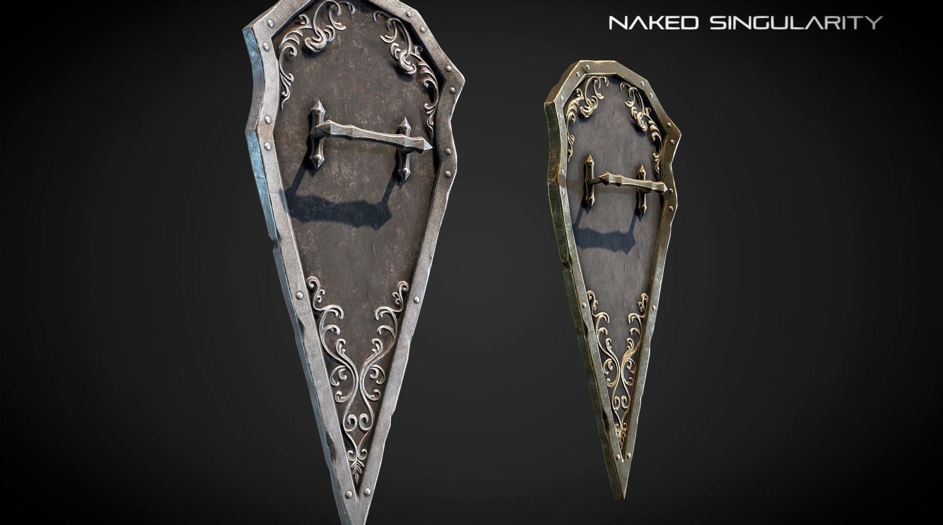 dark sword shield Medieval dark fantasy weapon Low-poly 3D model_4