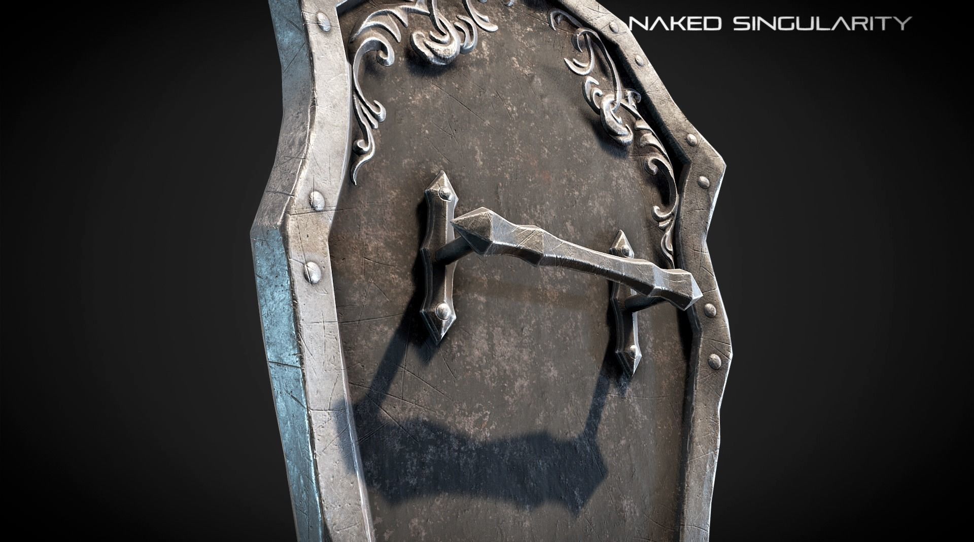 dark sword shield Medieval dark fantasy weapon Low-poly 3D model_6