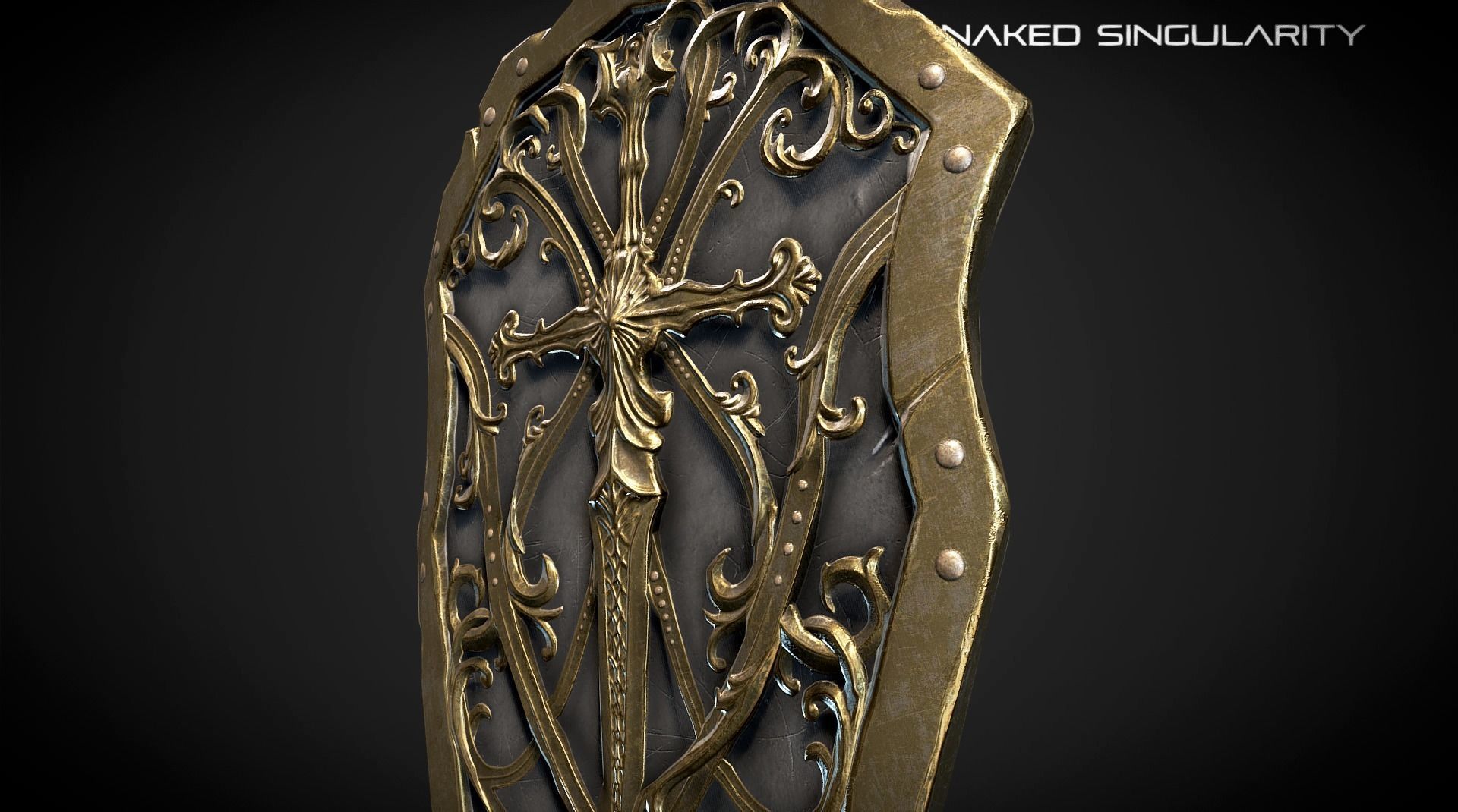 dark sword shield Medieval dark fantasy weapon Low-poly 3D model_1