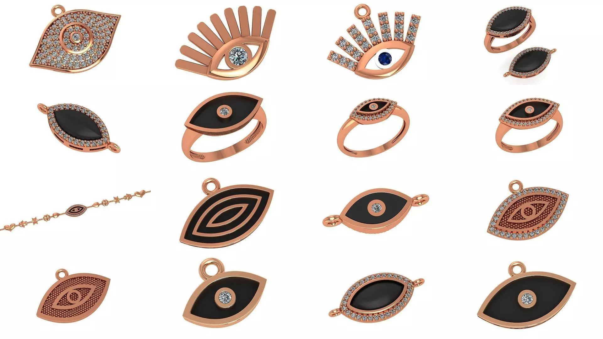 47 Evil Eye High Jewelry Cocktail Ring Earrings Pendant Bracelet 3D Model Collection_0