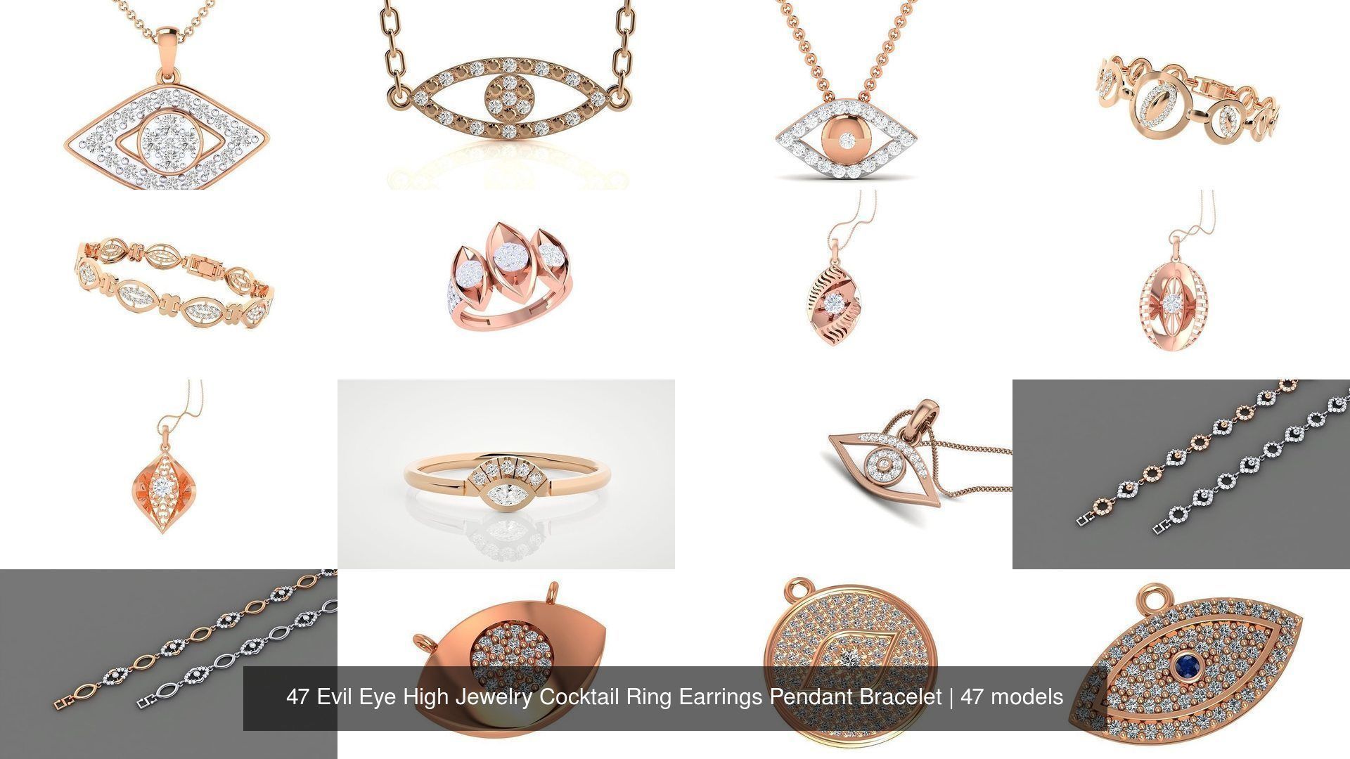 47 Evil Eye High Jewelry Cocktail Ring Earrings Pendant Bracelet 3D Model Collection_1