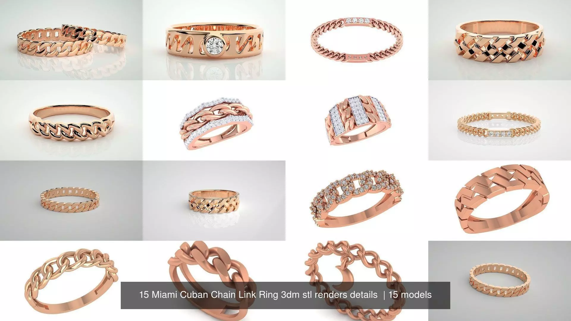 15 Miami Cuban Chain Link Ring 3dm stl renders details 3D Model Collection_0