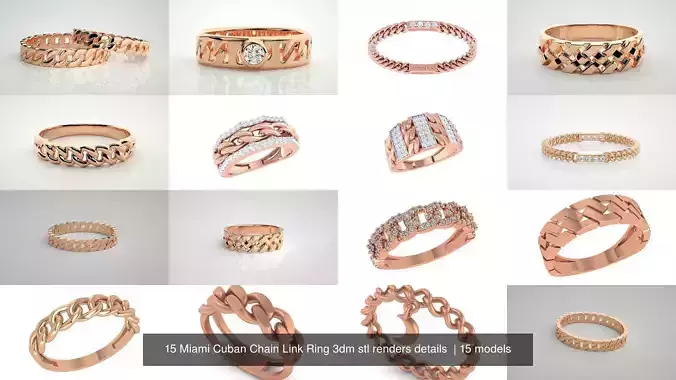 15 Miami Cuban Chain Link Ring 3dm stl renders details  3D Model Collection