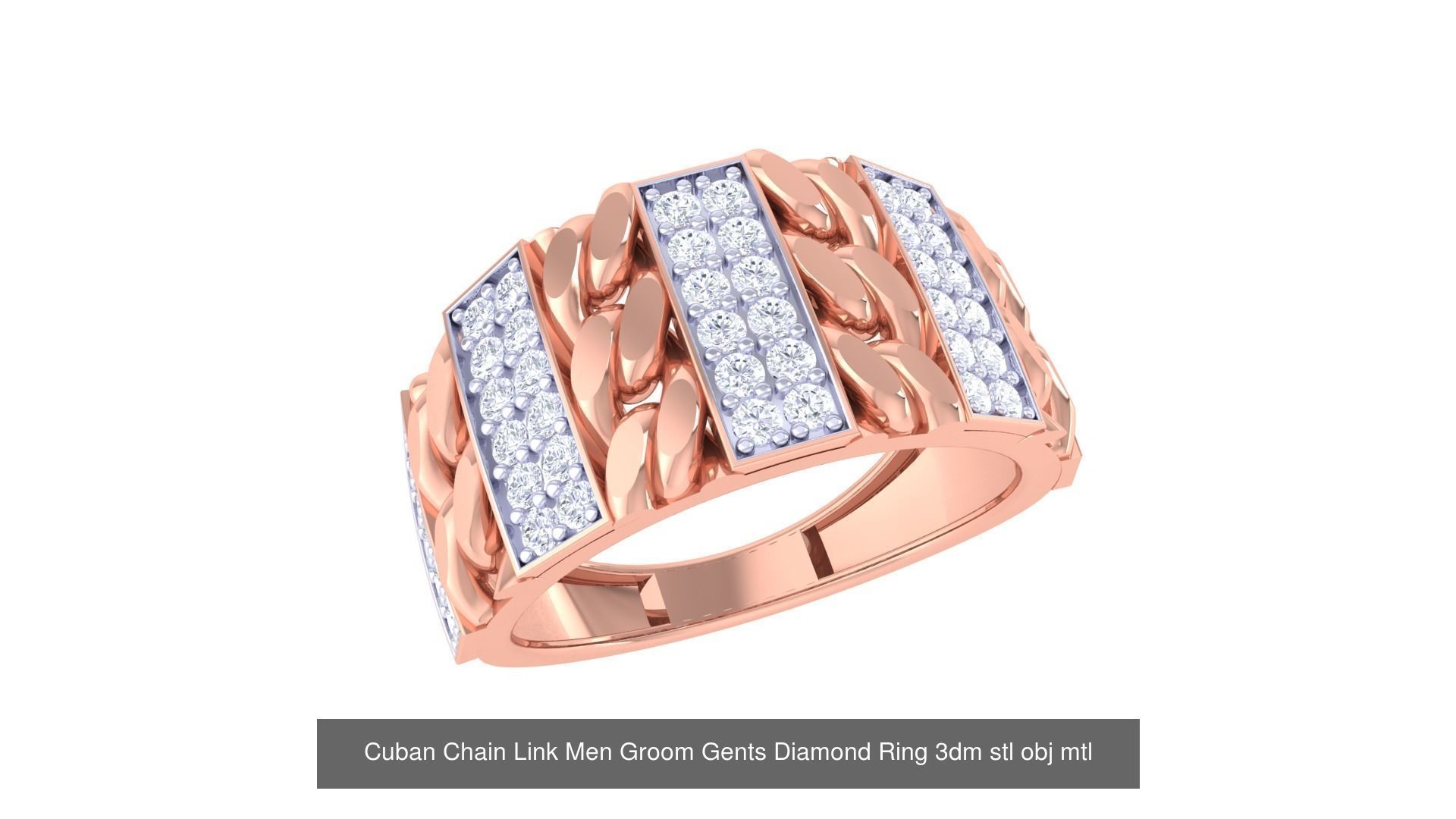 15 Miami Cuban Chain Link Ring 3dm stl renders details 3D Model Collection_10