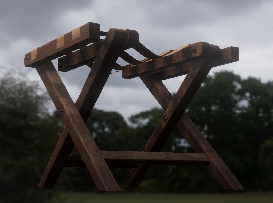 Vintage Wooden Luggage Suitcase Rack - 4K PBR Low-poly 3D model_2