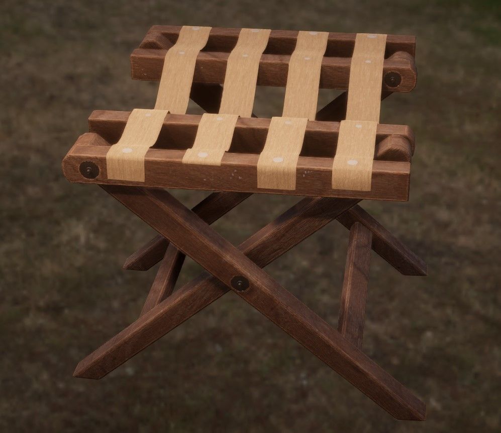 Vintage Wooden Luggage Suitcase Rack - 4K PBR Low-poly 3D model_5