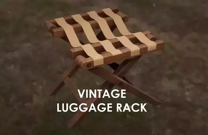 Vintage Wooden Luggage Suitcase Rack - 4K PBR Low-poly 3D model