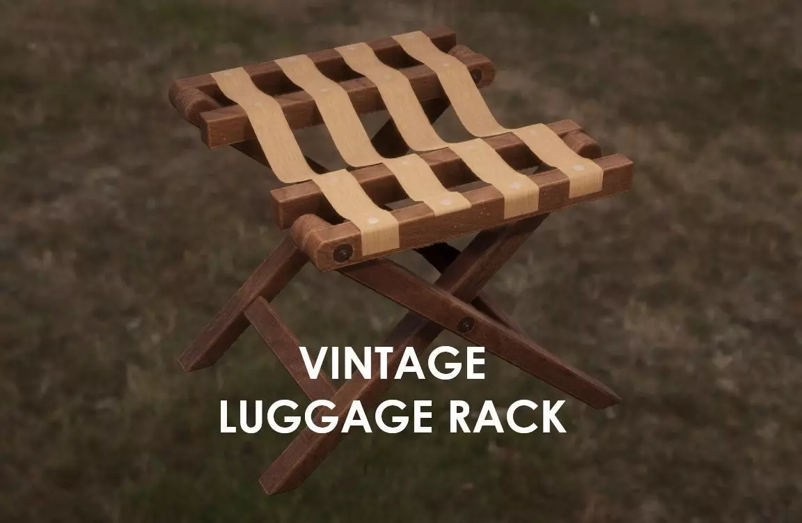Vintage Wooden Luggage Suitcase Rack - 4K PBR Low-poly 3D model_0