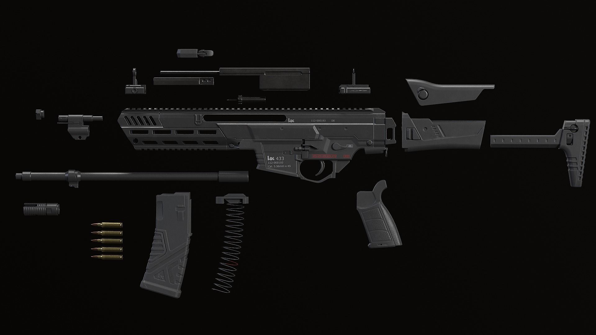 HK433 Assault rifle Low-poly 3D model_33