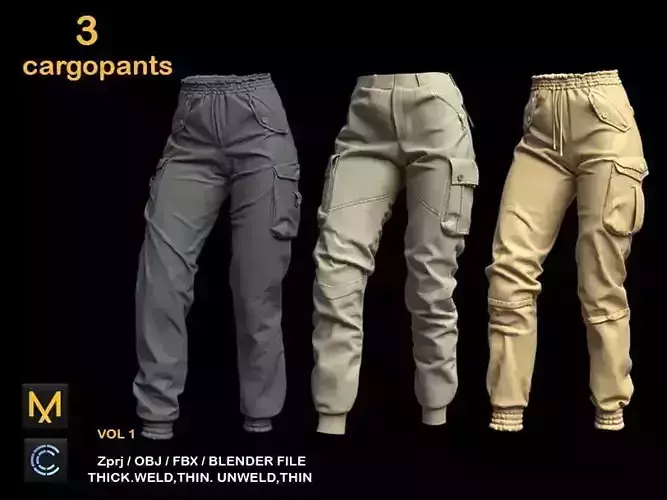 3 CARGO PANTS Low-poly 3D model