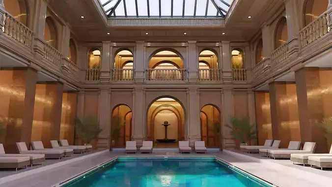 Classic Luxury Swimming Pool 3D model - blend - fbx - obj 3D model
