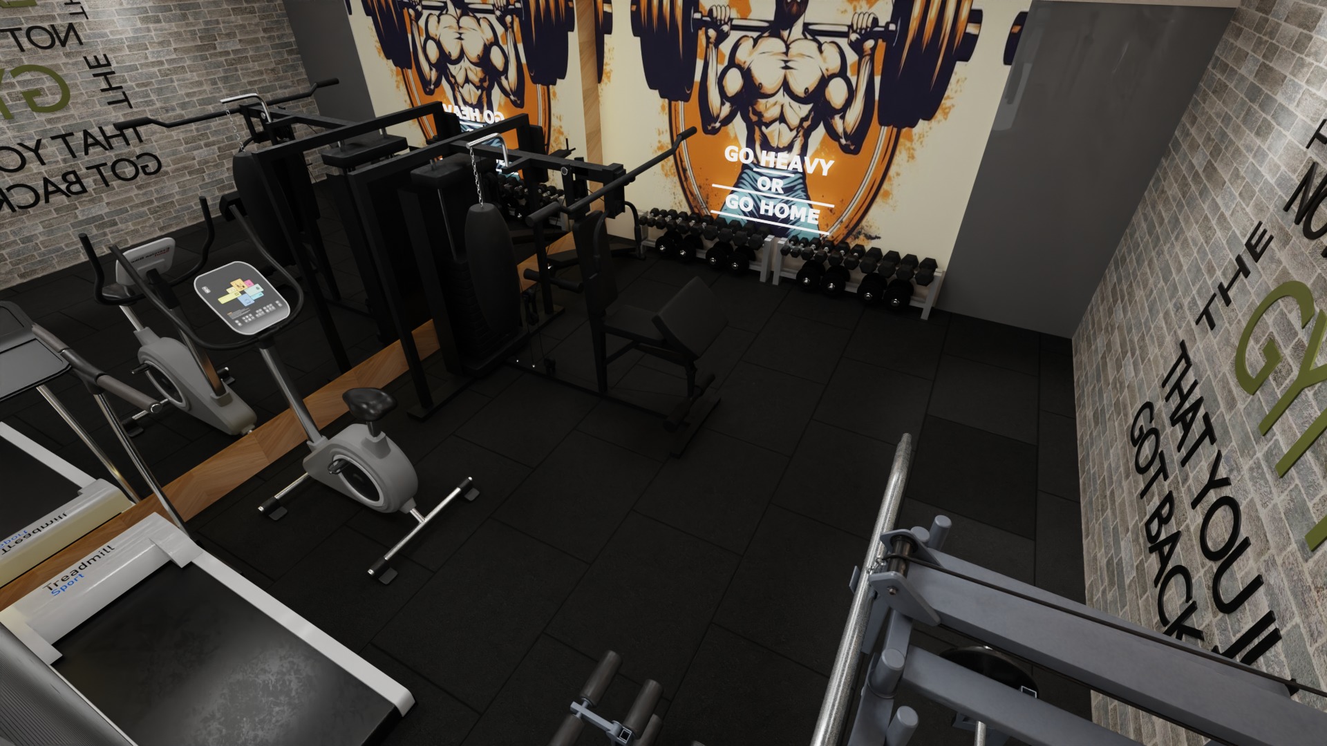 Personal GYM with Equipments Low-poly 3D model_8