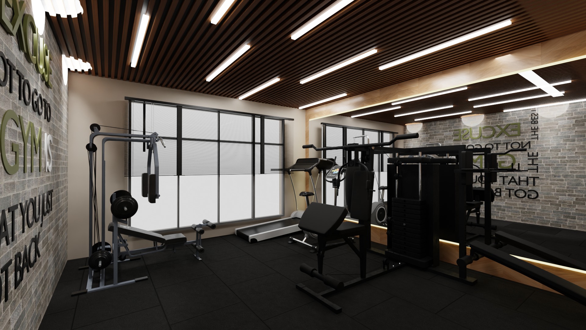 Personal GYM with Equipments Low-poly 3D model_9