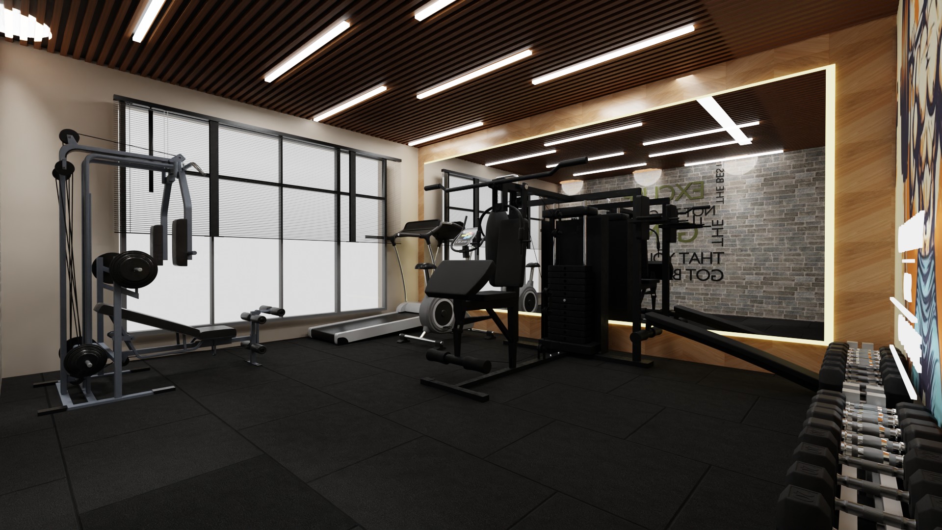 Personal GYM with Equipments Low-poly 3D model_7