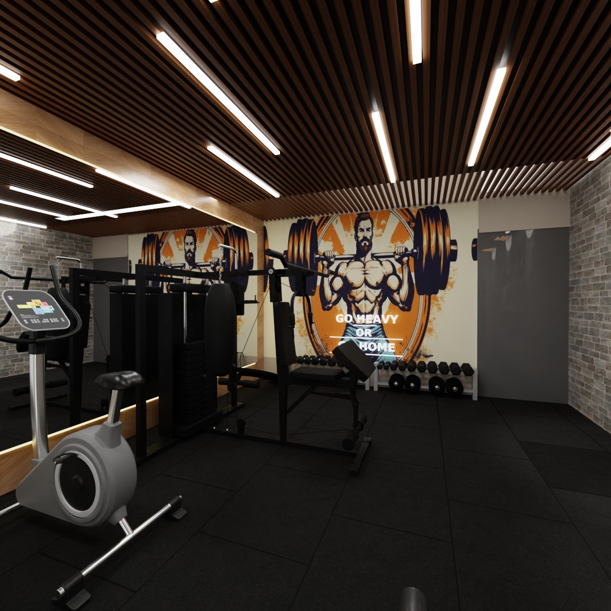 Personal GYM with Equipments Low-poly 3D model_3