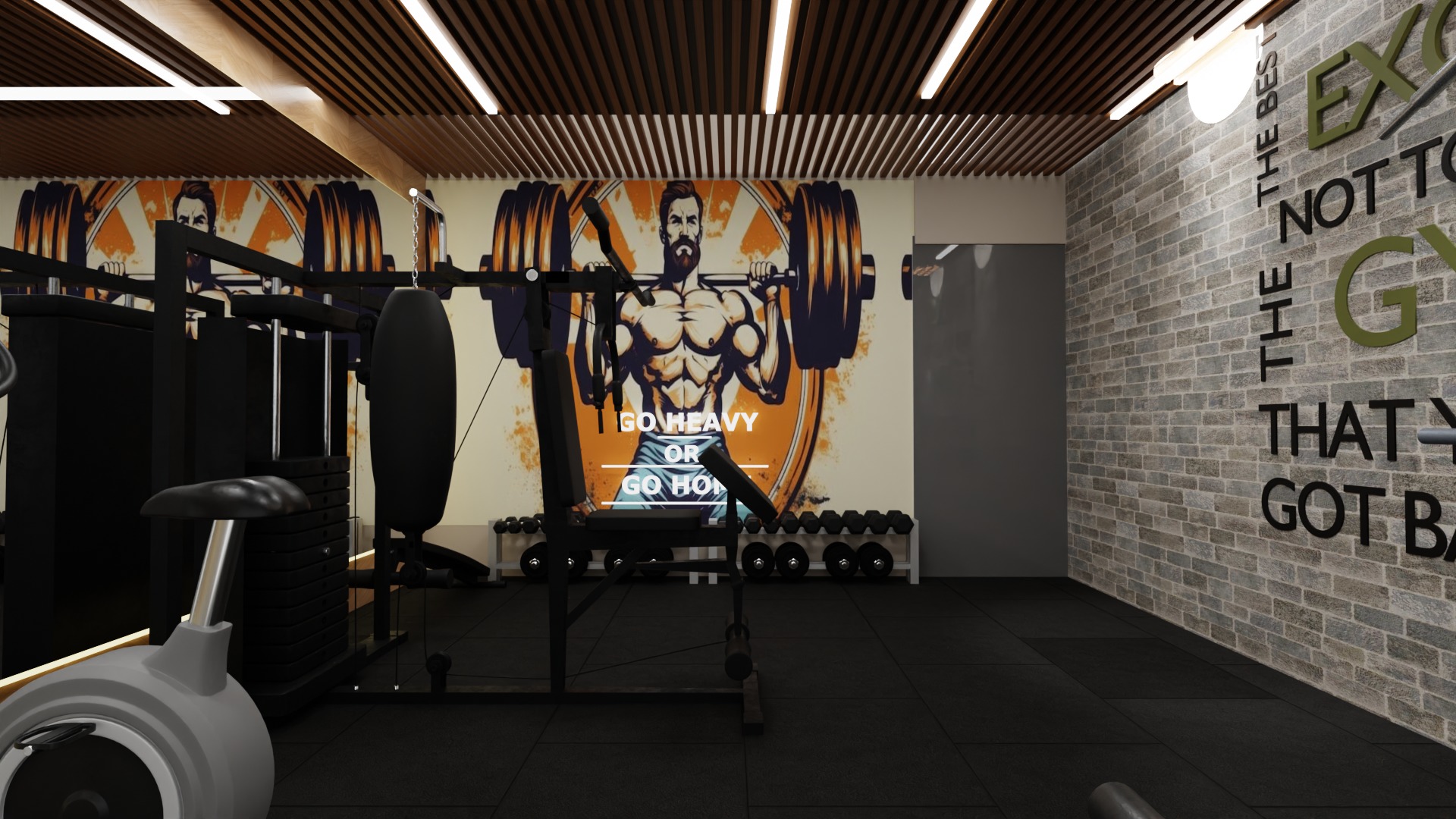 Personal GYM with Equipments Low-poly 3D model_6