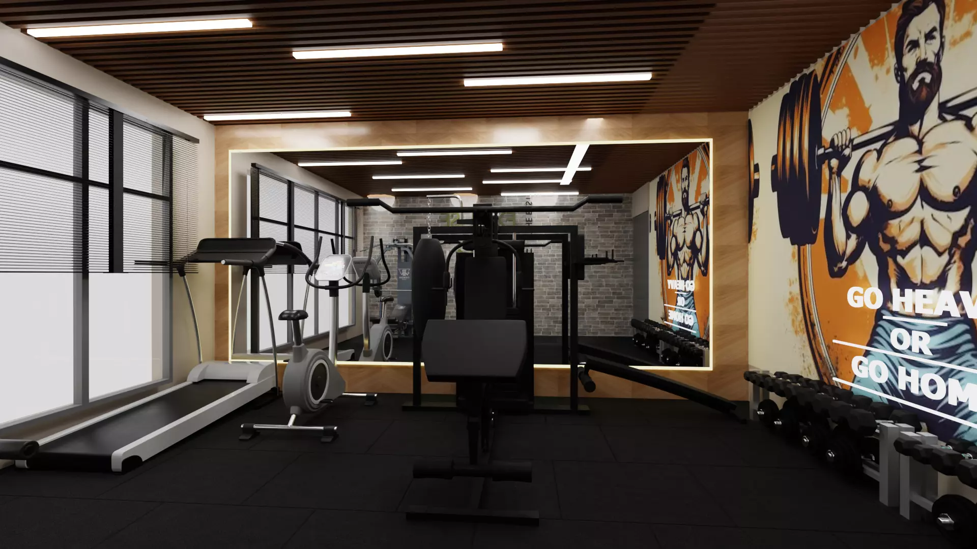 Personal GYM with Equipments Low-poly 3D model_0