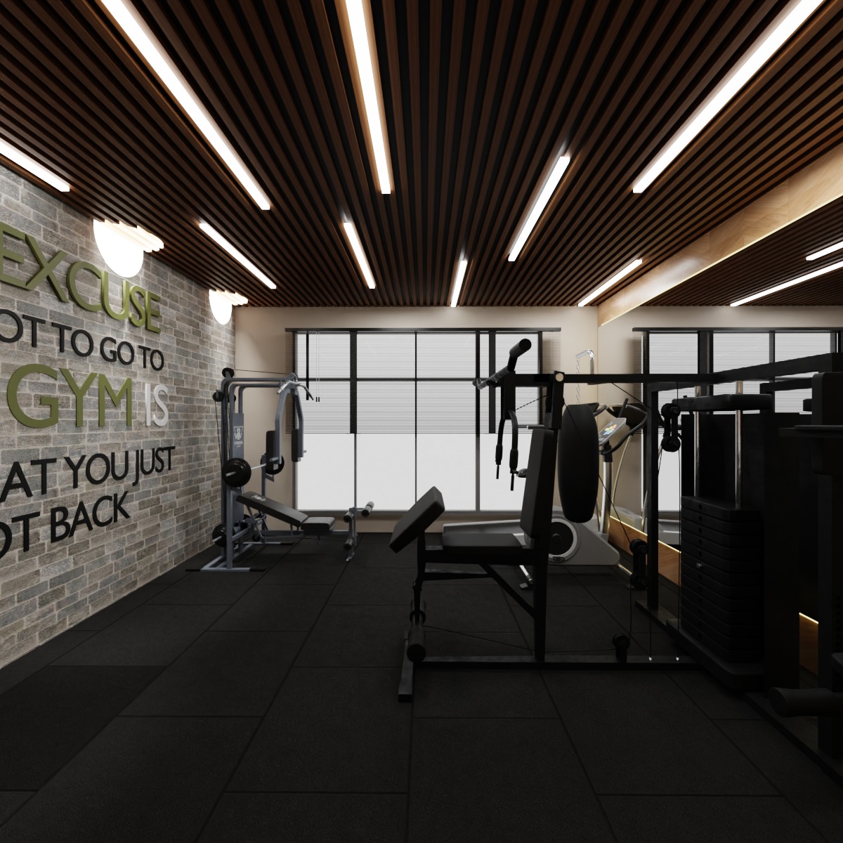 Personal GYM with Equipments Low-poly 3D model_5
